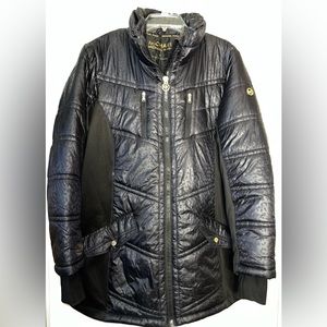 Michael Kors Womens Down Puffer Coat, Black w/leopard Print Size 2XL RN 79675